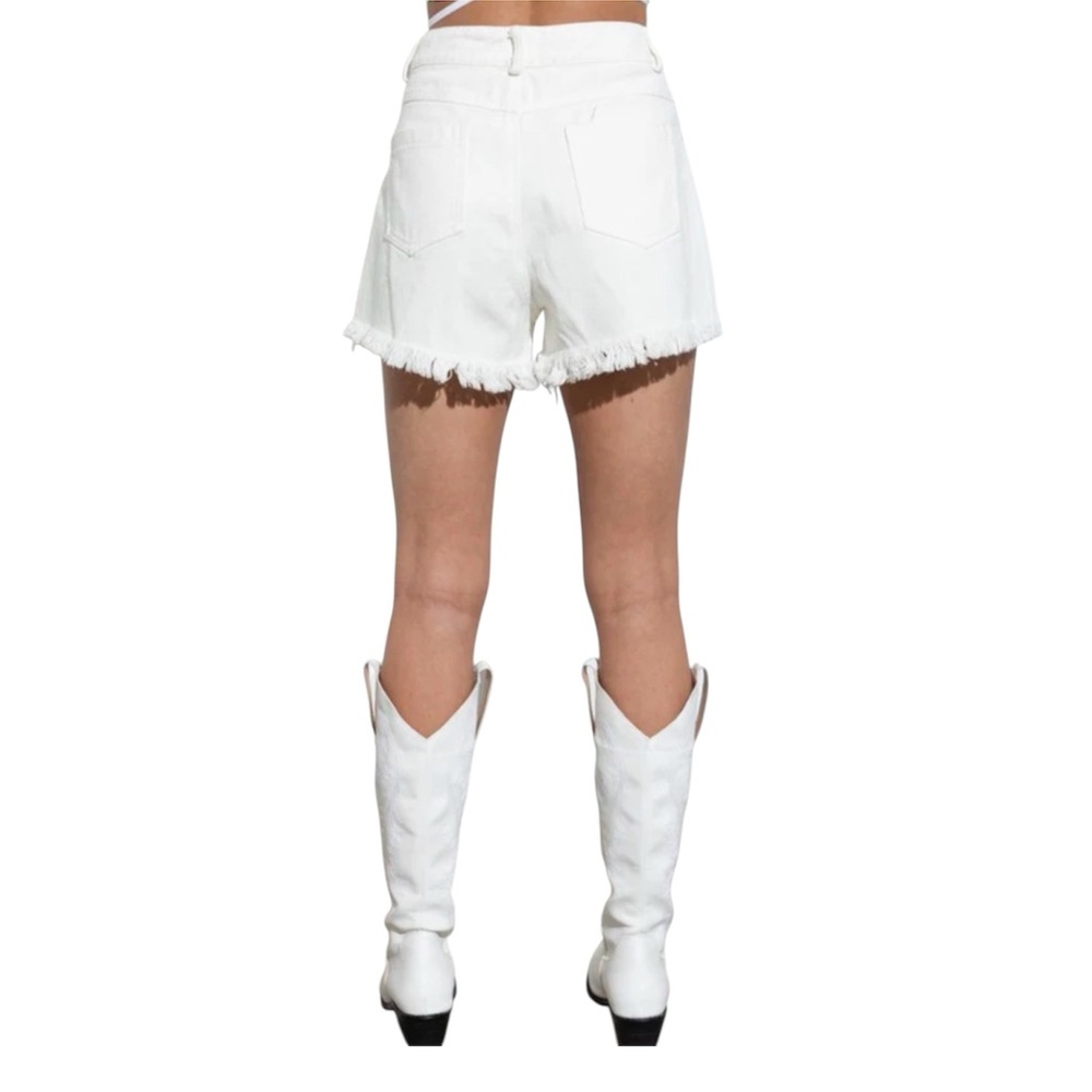 Blue B White Ripped Rhinestone Fringe Shorts - Picture 3 of 11